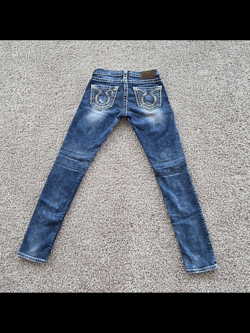 Big Star Women's Blue Skinny Jeans with Embellished Back Pockets